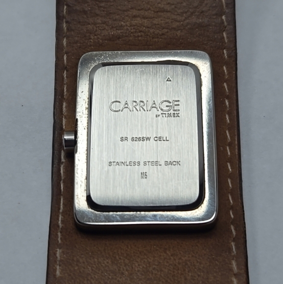Womens Vintage Carriage Timex Black Leather Cuff Watch New Battery Silver Rare - Picture 11 of 11